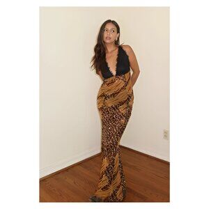 Maci Leopard Sheer Maxi Halter Dress
